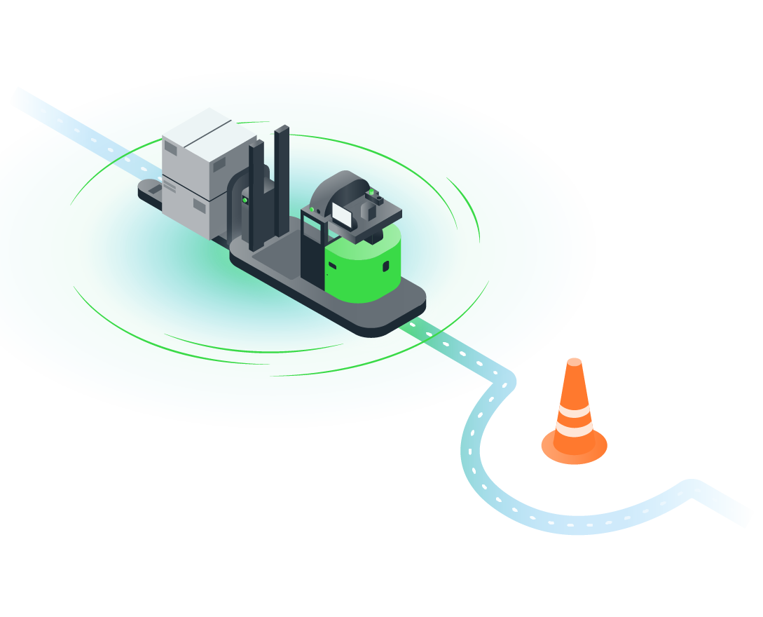 illustration of a robot moving around a safety cone