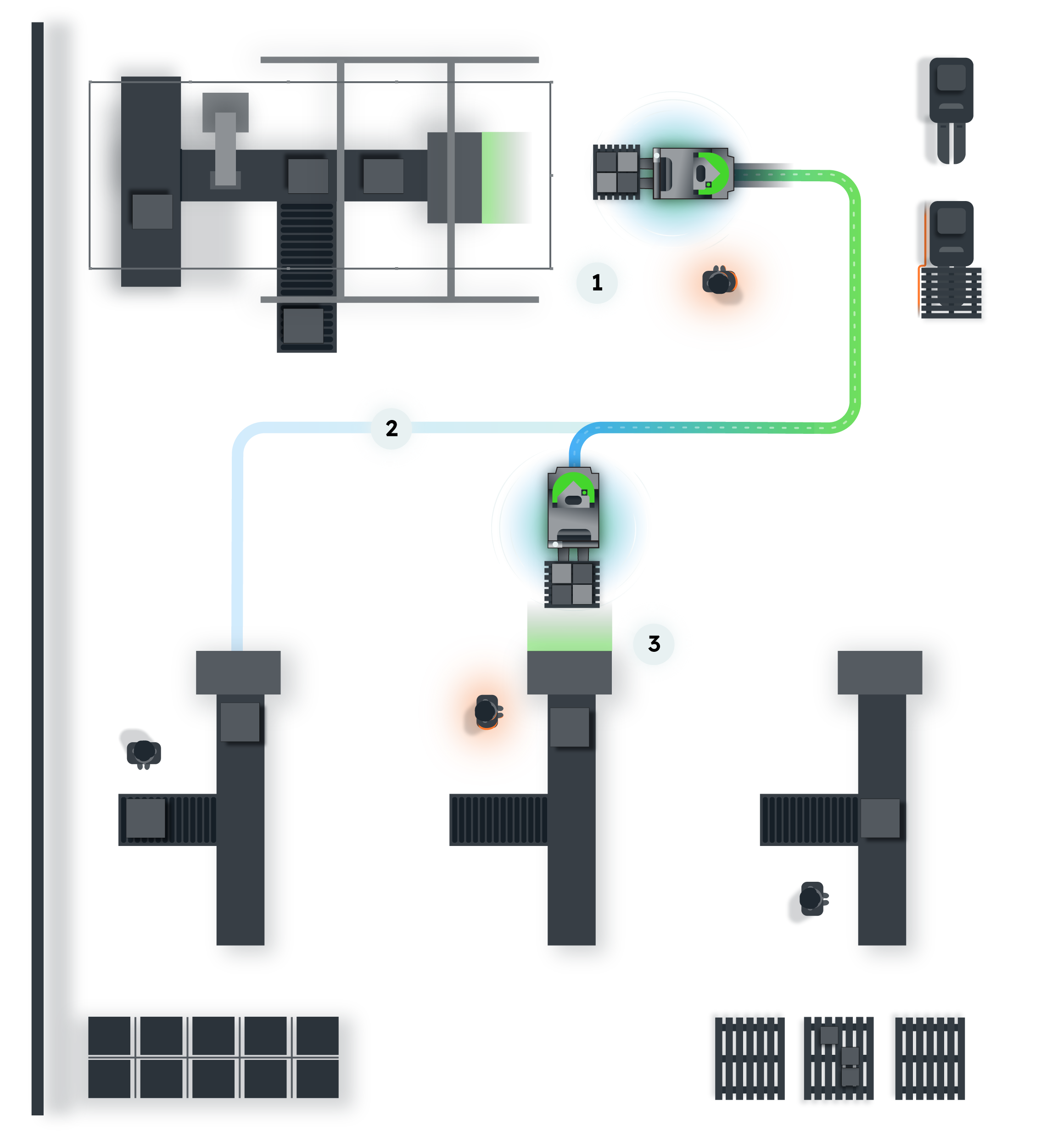 Illustration of a conveyor belt workflow