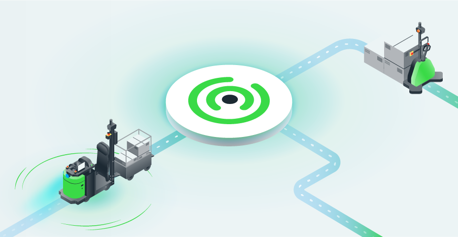 Illustration of two robots and the Pivotal command centre logo